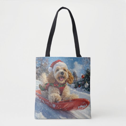 Cocker Spaniel Hond in Sledge Laat het Sneeuw Kers Tote Bag (Voorkant)