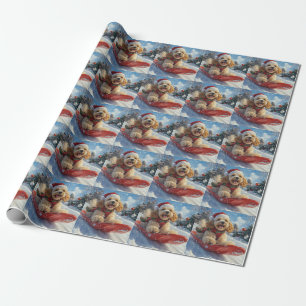 Cocker Spaniel-hond in slee laat het sneeuwen Kers Cadeaupapier