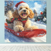Cocker Spaniel-hond in slee Laat het sneeuwen Kers Canvas Afdruk (Insitu (Houten vloer))