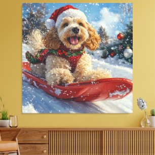 Cocker Spaniel-hond in slee Laat het sneeuwen Kers Canvas Afdruk