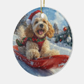 Cocker Spaniel-hond in slee Laat het sneeuwen Kers Keramisch Ornament (Links)