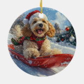 Cocker Spaniel-hond in slee Laat het sneeuwen Kers Keramisch Ornament (Achterkant)