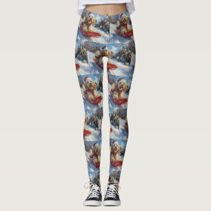 Cocker Spaniel-hond in slee laat het sneeuwen Kers Leggings
