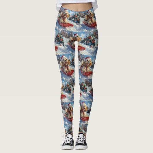 Cocker Spaniel-hond in slee laat het sneeuwen Kers Leggings (Voorkant)