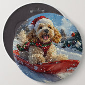 Cocker Spaniel-hond in slee laat het sneeuwen Kers Ronde Button 6,0 Cm (Voorkant /achterkant)