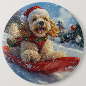 Cocker Spaniel-hond in slee laat het sneeuwen Kers Ronde Button 6,0 Cm (Voorkant)