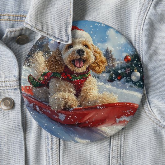 Cocker Spaniel-hond in slee laat het sneeuwen Kers Ronde Button 6,0 Cm (In situ)