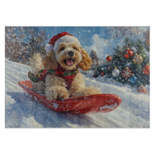 Cocker Spaniel hond in slee Laat het sneeuwen Kers Snijplank (Voorkant)