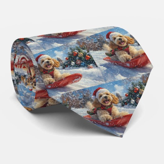 Cocker Spaniel-hond in slee laat het sneeuwen Kers Stropdas (Opgerold)