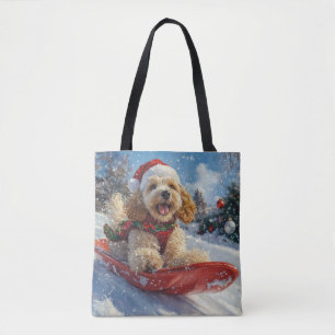 Cocker Spaniel-hond in slee laat het sneeuwen Kers Tote Bag