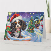 Cocker Spaniel Hond in Sleigh Sneeuw Kerstmis Kaart (Voorkant)
