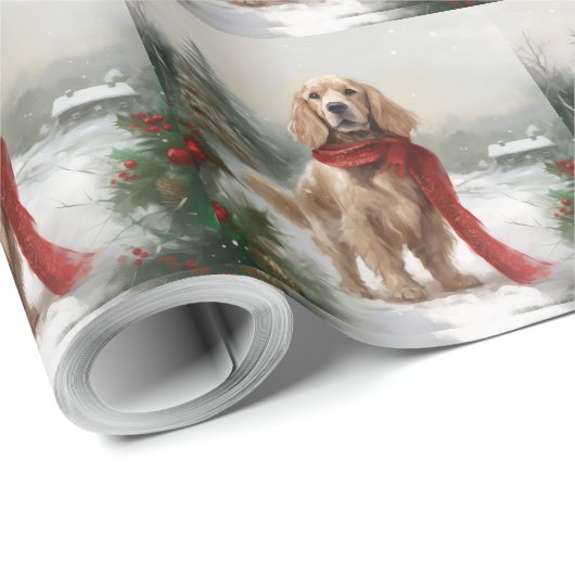Cocker Spaniel Hond in Sneeuw Kerstmis Cadeaupapier (Rol Hoek)