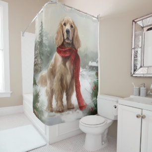 Cocker Spaniel-hond in sneeuw Kerstmis Douchegordijn