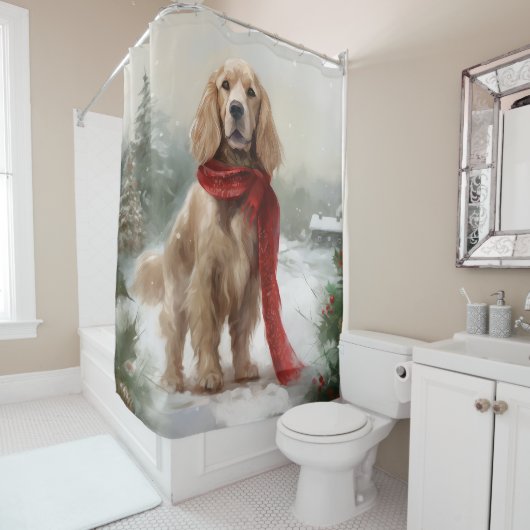 Cocker Spaniel Hond in Sneeuw Kerstmis Douchegordijn (In situ)