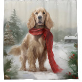 Cocker Spaniel Hond in Sneeuw Kerstmis Douchegordijn (Voorkant)