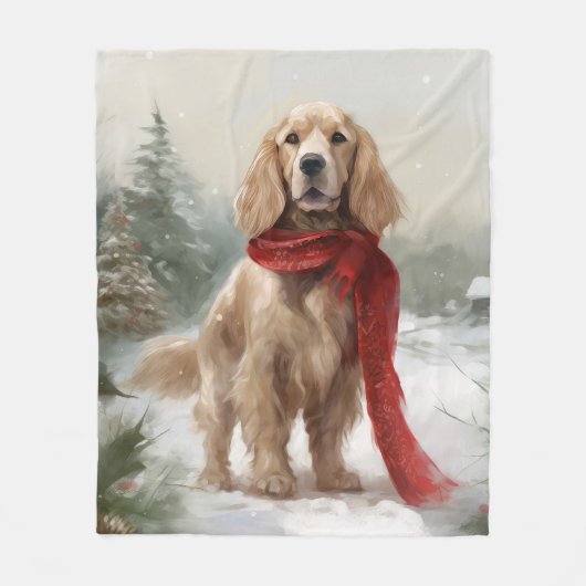 Cocker Spaniel Hond in Sneeuw Kerstmis Fleece Deken (Voorkant)