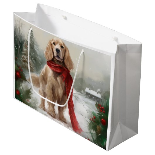 Cocker Spaniel Hond in Sneeuw Kerstmis Groot Cadeauzakje (Voorkant Gekanteld)