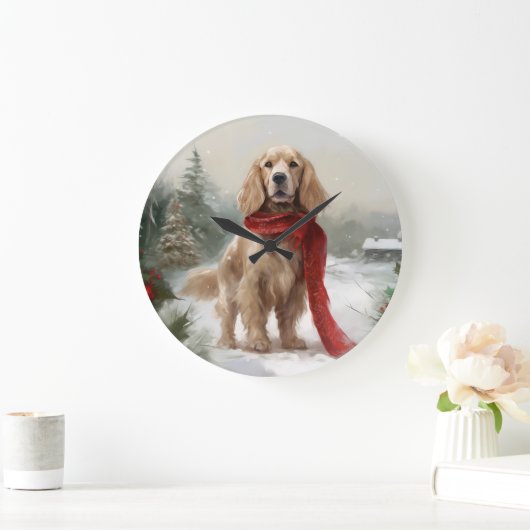 Cocker Spaniel Hond in Sneeuw Kerstmis Grote Klok (Huis)