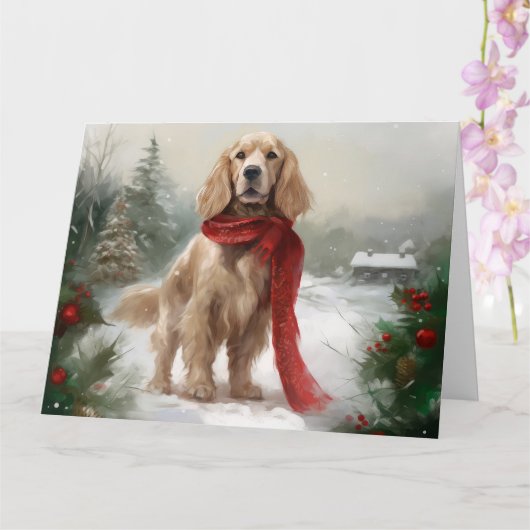 Cocker Spaniel Hond in Sneeuw Kerstmis Kaart (Orchidee)
