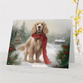 Cocker Spaniel Hond in Sneeuw Kerstmis Kaart (Gele Bloem)