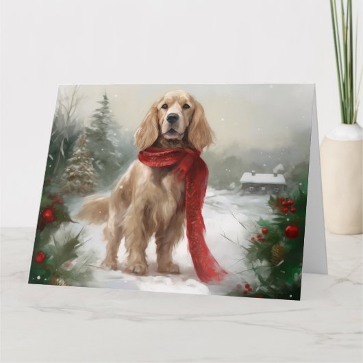 Cocker Spaniel Hond in Sneeuw Kerstmis Kaart (Voorkant)