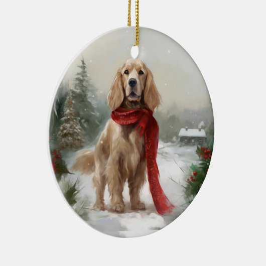 Cocker Spaniel Hond in Sneeuw Kerstmis Keramisch Ornament (Rechts)