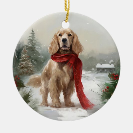 Cocker Spaniel Hond in Sneeuw Kerstmis Keramisch Ornament (Voorkant)