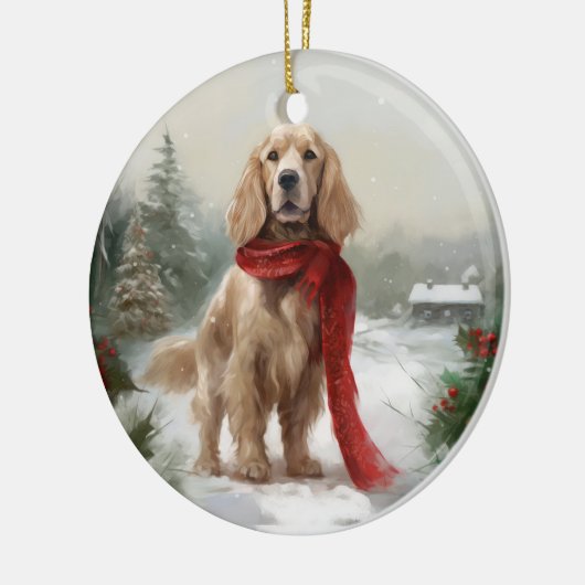 Cocker Spaniel Hond in Sneeuw Kerstmis Keramisch Ornament (Links)