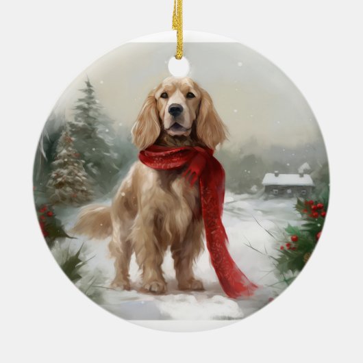 Cocker Spaniel Hond in Sneeuw Kerstmis Keramisch Ornament (Achterkant)