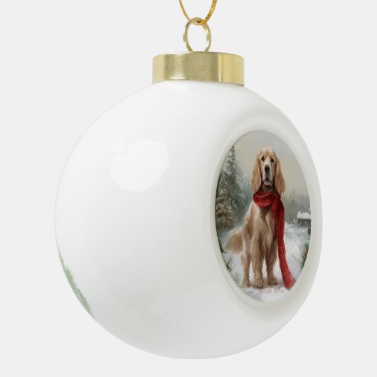 Cocker Spaniel Hond in Sneeuw Kerstmis Keramische Bal Ornament (Links)