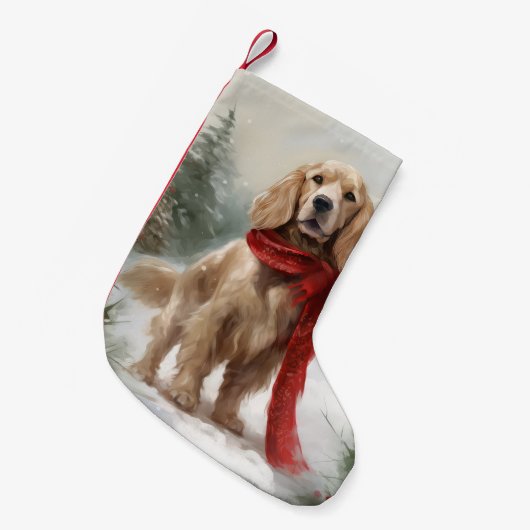 Cocker Spaniel Hond in Sneeuw Kerstmis Kleine Kerstsok (Voorkant (Hangend))
