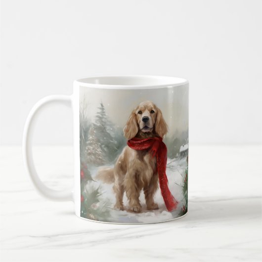 Cocker Spaniel Hond in Sneeuw Kerstmis Koffiemok (Links)
