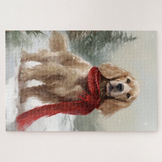 Cocker Spaniel Hond in Sneeuw Kerstmis Legpuzzel (Horizontaal)