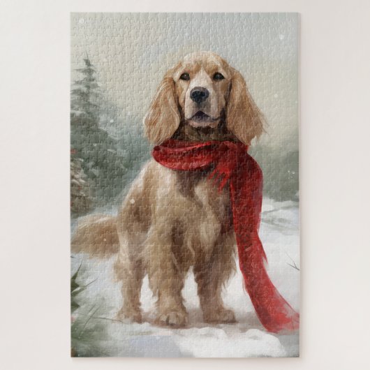 Cocker Spaniel Hond in Sneeuw Kerstmis Legpuzzel (Verticaal)