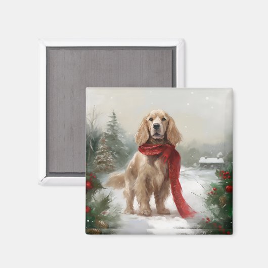 Cocker Spaniel Hond in Sneeuw Kerstmis Magneet (Voorkant / Achterkant)