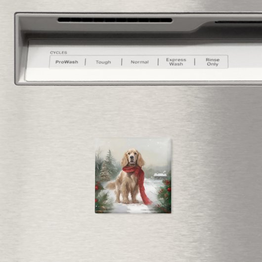 Cocker Spaniel Hond in Sneeuw Kerstmis Magneet (Insitu (Vaatwasser))