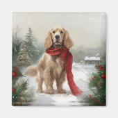 Cocker Spaniel Hond in Sneeuw Kerstmis Magneet (Voorkant)
