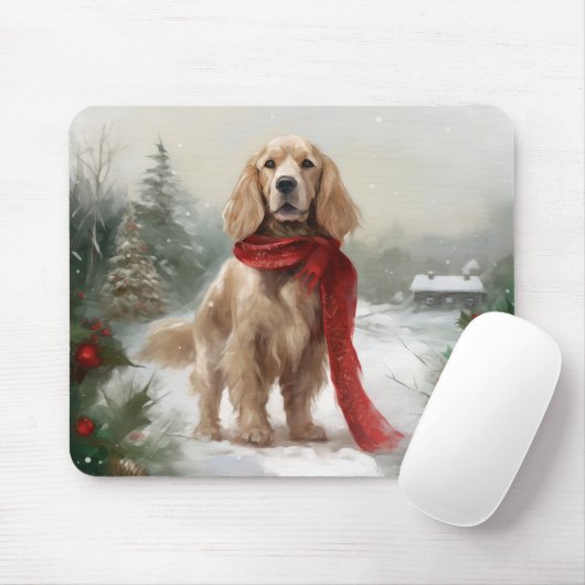 Cocker Spaniel Hond in Sneeuw Kerstmis Muismat (Met muis)