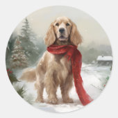 Cocker Spaniel Hond in Sneeuw Kerstmis Ronde Sticker (Voorkant)