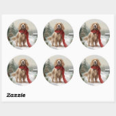 Cocker Spaniel Hond in Sneeuw Kerstmis Ronde Sticker (Vel)