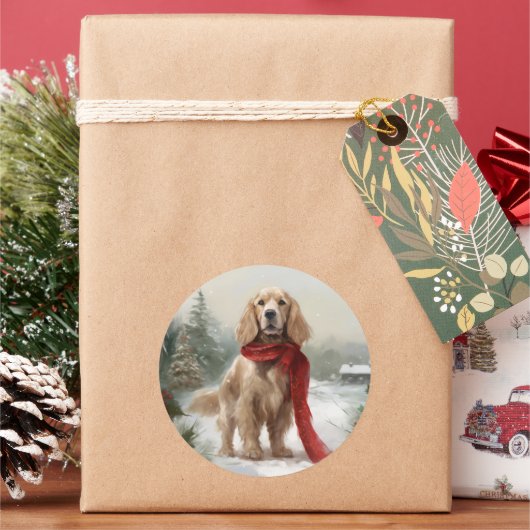 Cocker Spaniel Hond in Sneeuw Kerstmis Ronde Sticker (Feestdagen)
