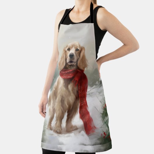 Cocker Spaniel Hond in Sneeuw Kerstmis Schort (Insitu)