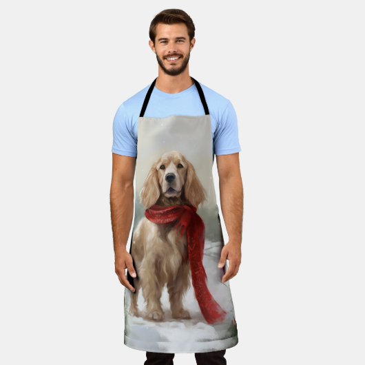 Cocker Spaniel Hond in Sneeuw Kerstmis Schort (Gedragen)