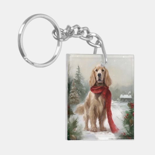 Cocker Spaniel Hond in Sneeuw Kerstmis Sleutelhanger (Voorkant Links)