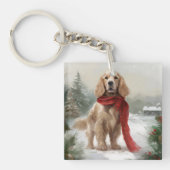 Cocker Spaniel Hond in Sneeuw Kerstmis Sleutelhanger (Voorkant)