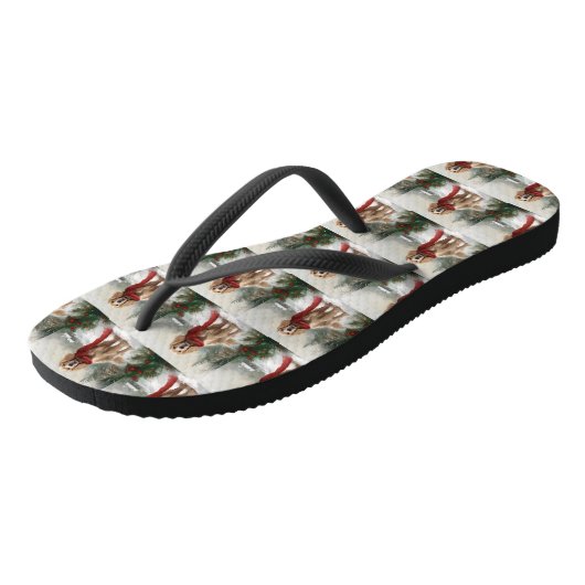 Cocker Spaniel Hond in Sneeuw Kerstmis Teenslippers (Schuin)