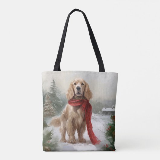 Cocker Spaniel Hond in Sneeuw Kerstmis Tote Bag (Achterkant)