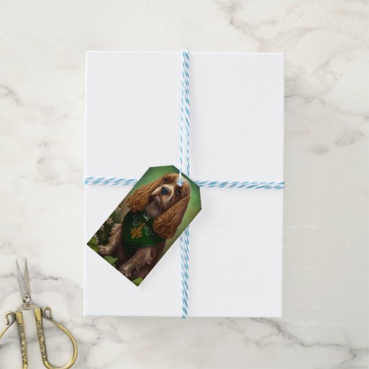 Cocker Spaniel-hond in St. Patrick's Day-jurk Cadeaulabel (Met Touw)