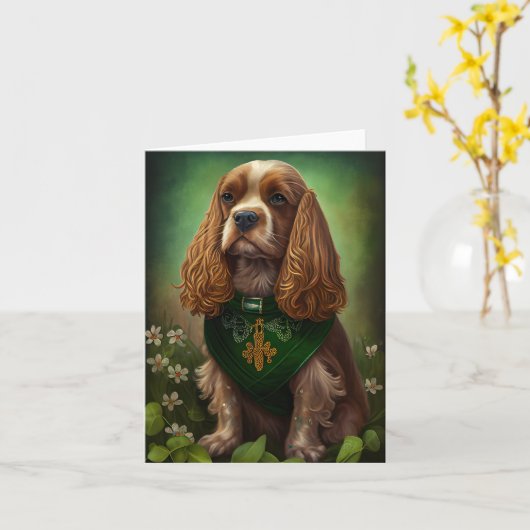 Cocker Spaniel hond in St. Patrick's Day jurk Kaart (Gele Bloem)