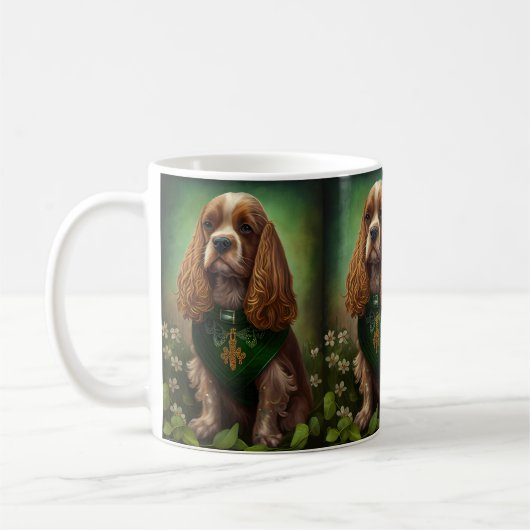 Cocker Spaniel hond in St. Patrick's Day jurk Koffiemok (Links)